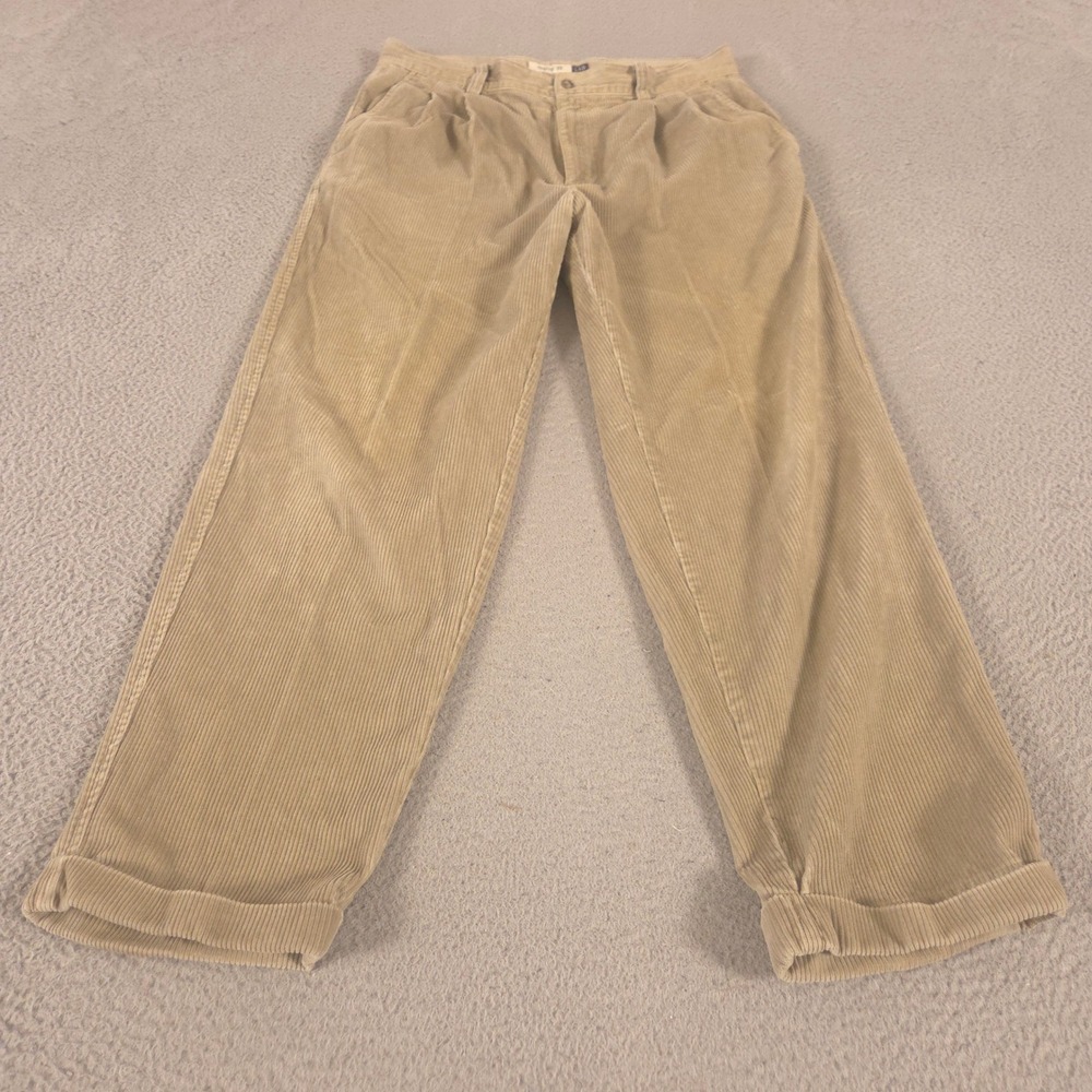 VINTAGE Gap Pants Mens 34x30 Tan Easy Fit Pleated Corduroy Straight Leg 90s